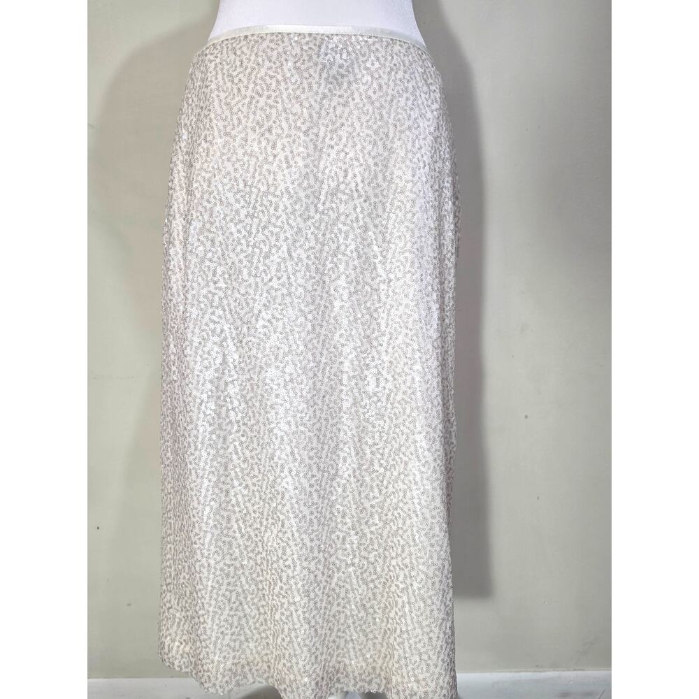 NWT - Chicos Size 8 White Champagne Sequin Midi Skirt